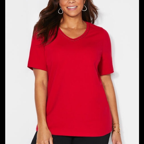 Catherines Crochet V- Neck Tee Pink Burst - Picture 1 of 5